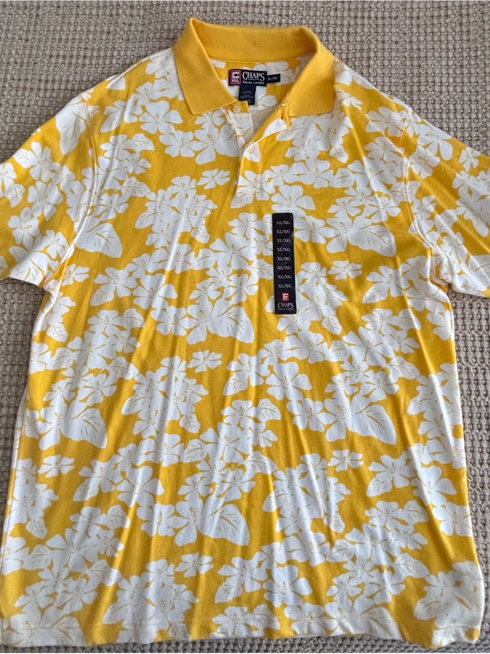 Chaps Ralph Lauren Vintage Yellow and White Floral Polo Shirt NWT